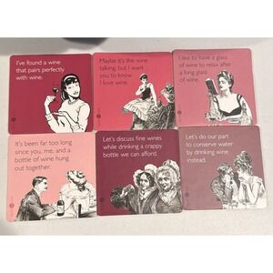 Wine Lovers Assorted Funny Coasters 6-Pack Humor Quote Drinks NEW Somee Cards